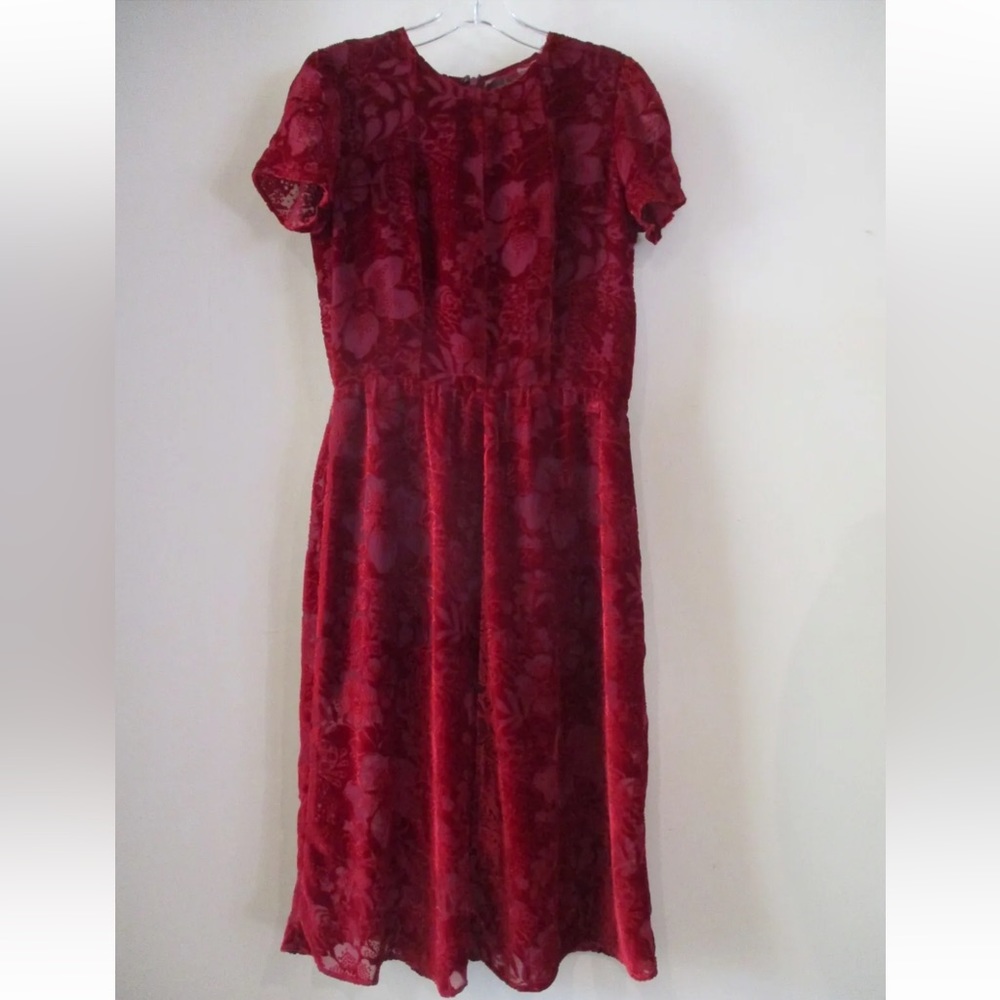 Dark red sheer velvet floral reformation dress